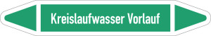 Rohrleitungsetikett: Kreislaufwasser Vorlauf, gemäß DIN 2403, grün-weiß, für Rohre mit Ø 40 - 60 mm, Standardfolie, 218 x 37 mm, 5 St./Bogen
