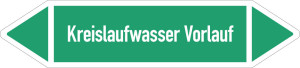 Rohrleitungsetikett: Kreislaufwasser Vorlauf, gemäß DIN 2403, grün-weiß, für Rohre mit Ø ab 90 mm, Standardfolie, 440 x 100 mm, 2 St./Bogen