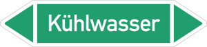 Rohrleitungsetikett: Kühlwasser, gemäß DIN 2403, grün-weiß, für Rohre mit Ø ab 90 mm, Standardfolie, 440 x 100 mm, 2 St./Bogen