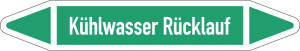 Rohrleitungsetikett: Kühlwasser Rücklauf, gemäß DIN 2403, grün-weiß, für Rohre mit Ø 25 - 40 mm, Standardfolie, 154 x 26 mm, 5 St./Bogen