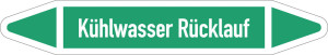 Rohrleitungsetikett: Kühlwasser Rücklauf, gemäß DIN 2403, grün-weiß, für Rohre mit Ø 40 - 60 mm, Standardfolie, 218 x 37 mm, 5 St./Bogen