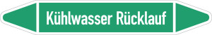 Rohrleitungsetikett: Kühlwasser Rücklauf, gemäß DIN 2403, grün-weiß, für Rohre mit Ø 60 - 90 mm, Standardfolie, 310 x 52 mm, 3 St./Bogen