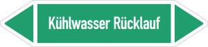 Rohrleitungsetikett: Kühlwasser Rücklauf, gemäß DIN 2403, grün-weiß, für Rohre mit Ø ab 90 mm, Standardfolie, 440 x 100 mm, 2 St./Bogen