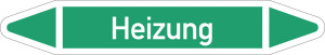 Rohrleitungsetikett: Heizung, gemäß DIN 2403, grün-weiß, für Rohre mit Ø 40 - 60 mm, Standardfolie, 218 x 37 mm, 5 St./Bogen