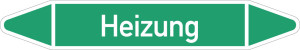 Rohrleitungsetikett: Heizung, gemäß DIN 2403, grün-weiß, für Rohre mit Ø 60 - 90 mm, Standardfolie, 310 x 52 mm, 3 St./Bogen