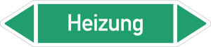 Rohrleitungsetikett: Heizung, gemäß DIN 2403, grün-weiß, für Rohre mit Ø ab 90 mm, Standardfolie, 440 x 100 mm, 2 St./Bogen