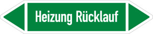 Rohrleitungsetikett: Heizung Rücklauf, gemäß DIN 2403, grün-weiß, für Rohre mit Ø ab 90 mm, Standardfolie, 440 x 100 mm, 2 St./Bogen