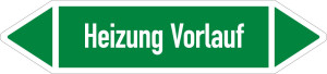 Rohrleitungsetikett: Heizung Vorlauf, gemäß DIN 2403, grün-weiß, für Rohre mit Ø ab 90 mm, Standardfolie, 440 x 100 mm, 2 St./Bogen