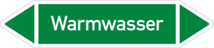 Rohrleitungsetikett: Warmwasser, gemäß DIN 2403, grün-weiß, für Rohre mit Ø ab 90 mm, Standardfolie, 440 x 100 mm, 2 St./Bogen