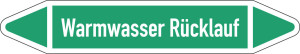 Rohrleitungsetikett: Warmwasser Rücklauf, gemäß DIN 2403, grün-weiß, für Rohre mit Ø 15 - 25 mm, Standardfolie, 96 x 17 mm, 8 St./Bogen