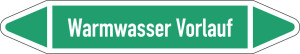 Rohrleitungsetikett: Warmwasser Vorlauf, gemäß DIN 2403, grün-weiß, für Rohre mit Ø 15 - 25 mm, Standardfolie, 96 x 17 mm, 8 St./Bogen
