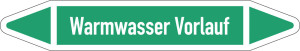 Rohrleitungsetikett: Warmwasser Vorlauf, gemäß DIN 2403, grün-weiß, für Rohre mit Ø 25 - 40 mm, Standardfolie, 154 x 26 mm, 5 St./Bogen