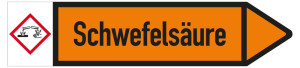 Rohrleitungsetikett: Schwefelsäure, Fließrichtung rechts, DIN 2403, orange/schwarz, für Rohre mit Ø ab 90 mm, Standardfolie, 440 x 100 mm, 2 St./Bogen