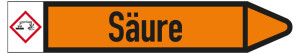 Rohrleitungsetikett: Säure, Fließrichtung rechts, DIN 2403, orange/schwarz, für Rohre mit Ø 15 - 25 mm, Standardfolie, 96 x 17 mm, 8 St./Bogen