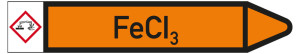 Rohrleitungsetikett: FeCI3, Fließrichtung rechts, DIN 2403, orange/schwarz, für Rohre mit Ø 15 - 25 mm, Standardfolie, 96 x 17 mm, 8 St./Bogen