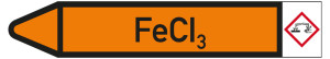 Rohrleitungsetikett: FeCI3, Fließrichtung links, DIN 2403, orange/schwarz, für Rohre mit Ø 15 - 25 mm, Standardfolie, 96 x 17 mm, 8 St./Bogen