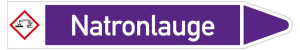 Rohrleitungsetikett: Natronlauge, Fließrichtung rechts, DIN 2403, violett/weiß, für Rohre mit Ø 60 - 90 mm, Standardfolie, 310 x 52 mm, 3 St./Bogen