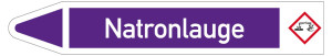 Rohrleitungsetikett: Natronlauge, Fließrichtung links, DIN 2403, violett/weiß, für Rohre mit Ø 40 - 60 mm, Standardfolie, 218 x 37 mm, 5 St./Bogen