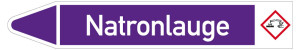 Rohrleitungsetikett: Natronlauge, Fließrichtung links, DIN 2403, violett/weiß, für Rohre mit Ø 60 - 90 mm, Standardfolie, 310 x 52 mm, 3 St./Bogen