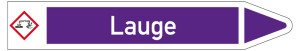 Rohrleitungsetikett: Lauge, Fließrichtung rechts, DIN 2403, violett/weiß, für Rohre mit Ø 25 - 40 mm, Standardfolie, 154 x 26 mm, 5 St./Bogen
