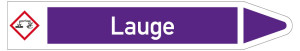 Rohrleitungsetikett: Lauge, Fließrichtung rechts, DIN 2403, violett/weiß, für Rohre mit Ø 40 - 60 mm, Standardfolie, 218 x 37 mm, 5 St./Bogen