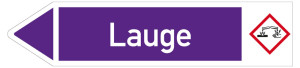Rohrleitungsetikett: Lauge, Fließrichtung links, DIN 2403, violett/weiß, für Rohre mit Ø ab 90 mm, Standardfolie, 440 x 100 mm, 2 St./Bogen