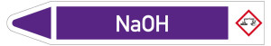 Rohrleitungsetikett: NaOH, Fließrichtung links, DIN 2403, violett/weiß, für Rohre mit Ø 40 - 60 mm, Standardfolie, 218 x 37 mm, 5 St./Bogen