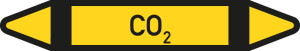 Rohrleitungsetikett: CO2, gemäß DIN 2403, gelb-schwarz, für Rohre mit Ø 25 - 40 mm, Standardfolie, 154 x 26 mm, 5 St./Bogen