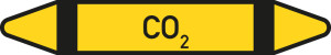 Rohrleitungsetikett: CO2, gemäß DIN 2403, gelb-schwarz, für Rohre mit Ø 60 - 90 mm, Standardfolie, 310 x 52 mm, 3 St./Bogen