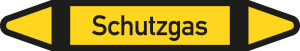 Rohrleitungsetikett: Schutzgas, gemäß DIN 2403, gelb-schwarz-schwarz, für Rohre mit Ø 40 - 60 mm, Standardfolie, 218 x 37 mm, 5 St./Bogen