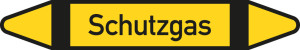 Rohrleitungsetikett: Schutzgas, gemäß DIN 2403, gelb-schwarz-schwarz, für Rohre mit Ø 60 - 90 mm, Standardfolie, 310 x 52 mm, 3 St./Bogen