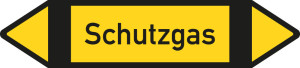 Rohrleitungsetikett: Schutzgas, gemäß DIN 2403, gelb-schwarz-schwarz, für Rohre mit Ø ab 90 mm, Standardfolie, 440 x 100 mm, 2 St./Bogen