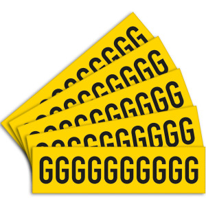 Selbstklebende Buchstaben G, gelb/schwarz, Standardfolie, Schrifthöhe 60 mm, 10 St./Bogen, 5 Bogen/VE