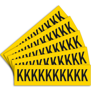 Selbstklebende Buchstaben K, gelb/schwarz, Standardfolie, Schrifthöhe 60 mm, 10 St./Bogen, 5 Bogen/VE