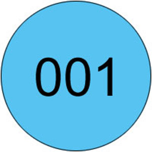 Markierungspunkt fortlaufend nummeriert 001-500, hellblau, Papier ablösbar, Ø 25 mm, 500 St./Rolle