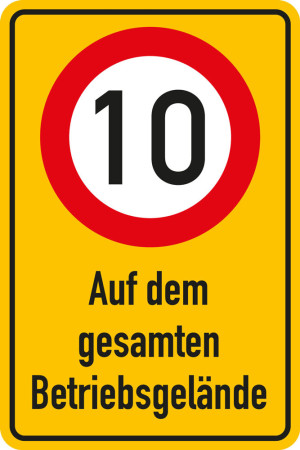 Kombischild 10 km/h - Auf dem gesamten Betriebsgelände, Aluminium reflektierend RA2, 600 x 900 mm
