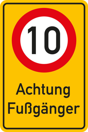 Kombischild 10 km/h - Achtung Fußgänger, Aluminium reflektierend RA2, 600 x 900 mm