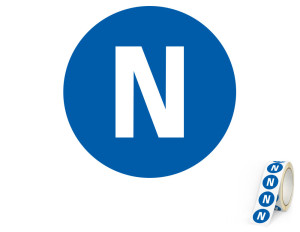 Leiterkennzeichen: Neutralleiter N, blau-weiß, PET-laminiert, Folie selbstklebend, Ø 16 mm, 10 m/Rolle