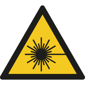 Warnung vor Laserstrahl, Dreieck, gelb-schwarz, ASR/ISO, Folie selbstklebend, Schenkellänge 12,5 mm, 10 St./Bogen