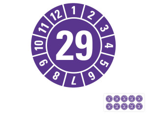 Jahresprüfplakette 29, violett, Standardfolie, Ø 30 mm, 10 St./Bogen