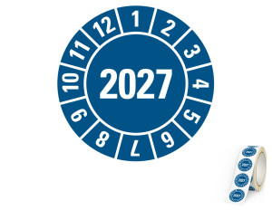 Jahresprüfplakette 2027, blau, Folie selbstklebend, Ø 10 mm, 500 St./Rolle