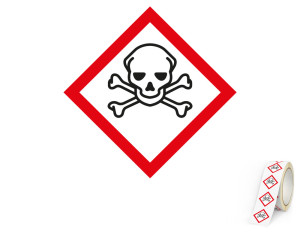Gefahrensymbol: GHS06 Totenkopf, Folie selbstklebend, 18 x 18 mm, 500 St./Rolle