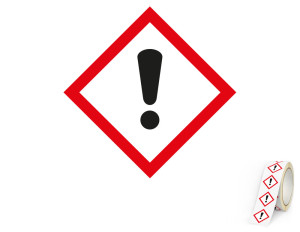 Gefahrensymbol: GHS07 Ausrufezeichen, Folie selbstklebend, 18 x 18 mm, 500 St./Rolle