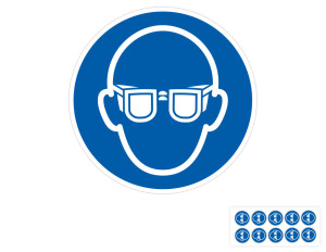 Gebotsschild: Augenschutz benutzen, blau-weiß, ASR/ISO, Folie selbstklebend, Ø 50 mm, 10 St./Bogen