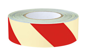PERMALIGHT® Warnmarkierungsband, rechts, rot-weiß nachleuchtend, Folie selbstklebend, 50 mm, 16 m / Rolle