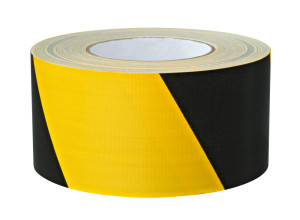 Warnmarkierungsband linksweisend, gelb-schwarz, ASR A1.3, Gewebefolie selbstklebend, 50 mm, 50 m / Rolle, 1 Stück