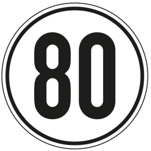 Geschwindigkeitsschild 80 km/h, gemäß ß58 StVZO, Aluminium, Ø 200 mm, 1 Stück