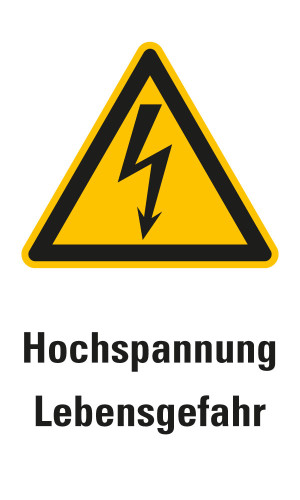 Kombi-Warnschild / Warnzeichen: Hochspannung Lebensgefahr, Blitzpfeil, ASR/ISO, Magnetfolie, 120 mm x 200 mm, 1 Stück