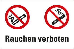 Kombi-Verbotsschild: E-Zigarette und Rauchen verboten, Piktogramm & Text, Folie selbstklebend, 300 mm x 200 mm, 1 Stück