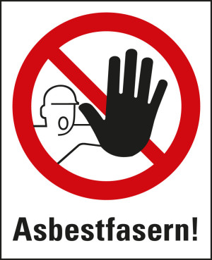 Kombi-Verbotsschild: ASR Piktogramm Zutritt für Unbefugte verboten & Text: Asbestfasern!, TRGS, Folie selbstklebend, 450 mm x 550 mm, 1 Stück
